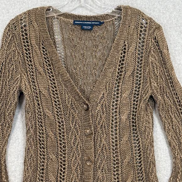 Ralph Lauren Sport 100% Linen Cardigan Sweater Size S Open Knit Feminine Neutral - Picture 4 of 16